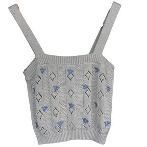 Crochet Sweater Crop Top Women XS Floral Embroidery Cottagecore Granny Romantic